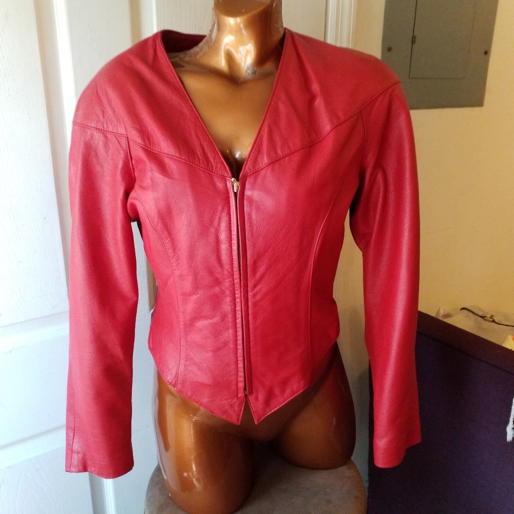 Wilsons Vtg 80s Red Leather Jacket Size S